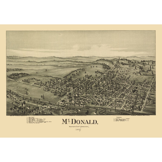 Historic Panoramic View - McDonald Pennsylvania - Fowler 1897 - 32.90 x 23 - Vintage Wall Art