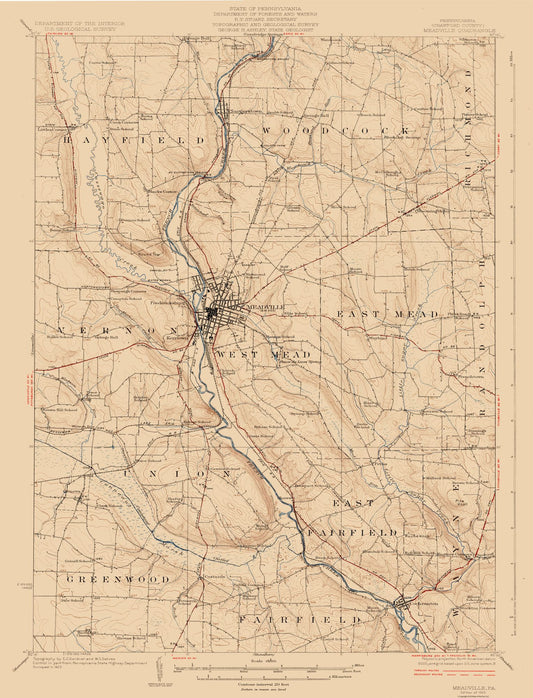 Topographical Map - Meadville Pennsylvania Quad - USGS 1923 - 23 x 30.10 - Vintage Wall Art