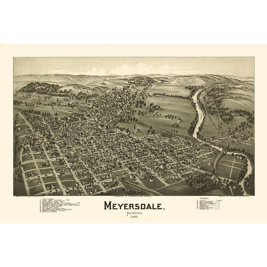 Historic Panoramic View - Meyersdale Pennsylvania - Fowler 1900 - Vintage Wall Art