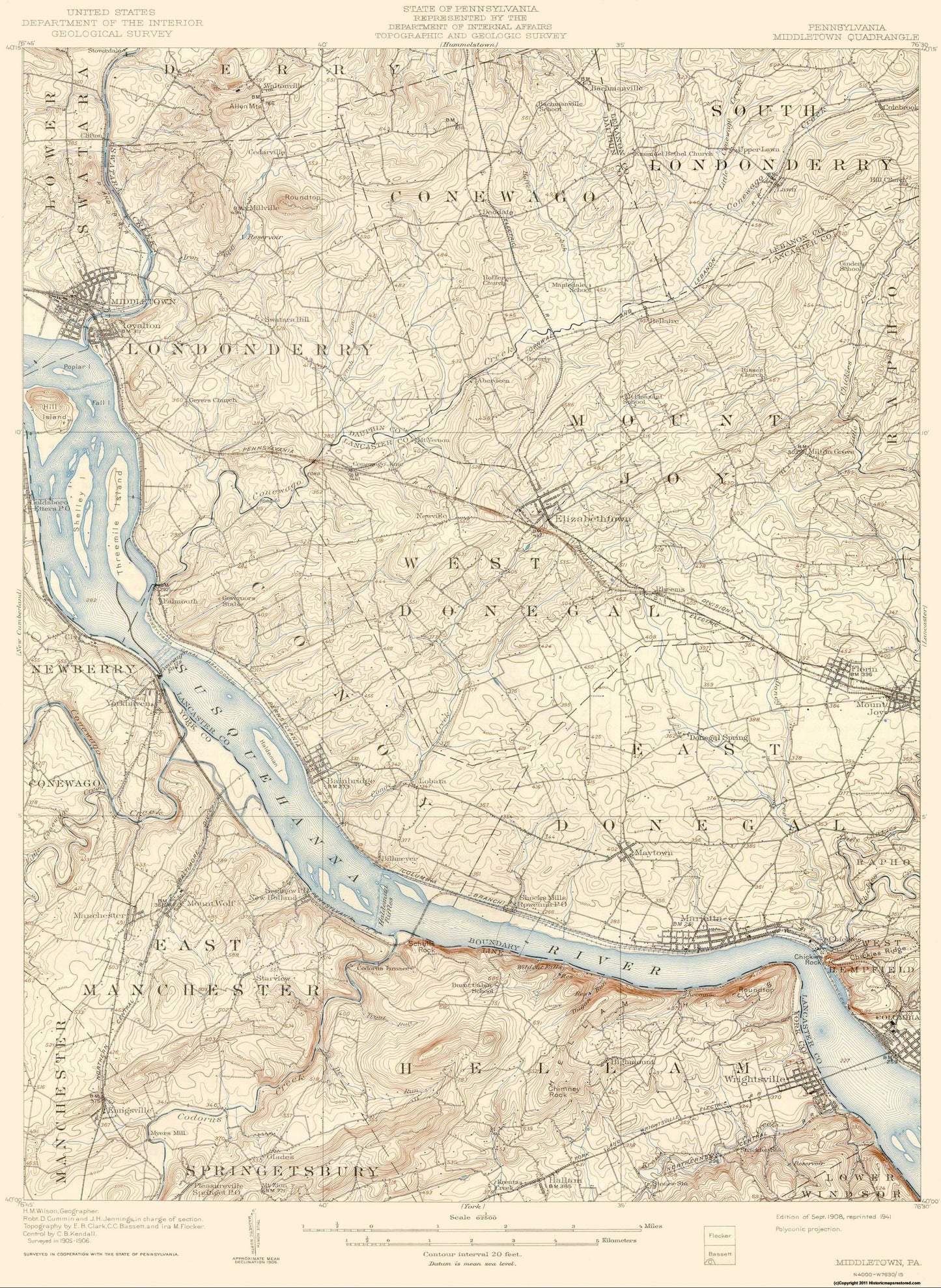 Topographical Map - Middletown Pennsylvania Quad - USGS 1908 - 23 x 31.49 - Vintage Wall Art