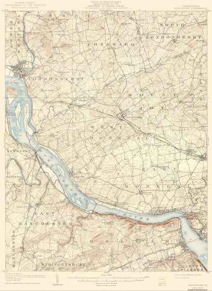 Topographical Map - Middletown Pennsylvania Quad - USGS 1908 - 23 x 31.49 - Vintage Wall Art