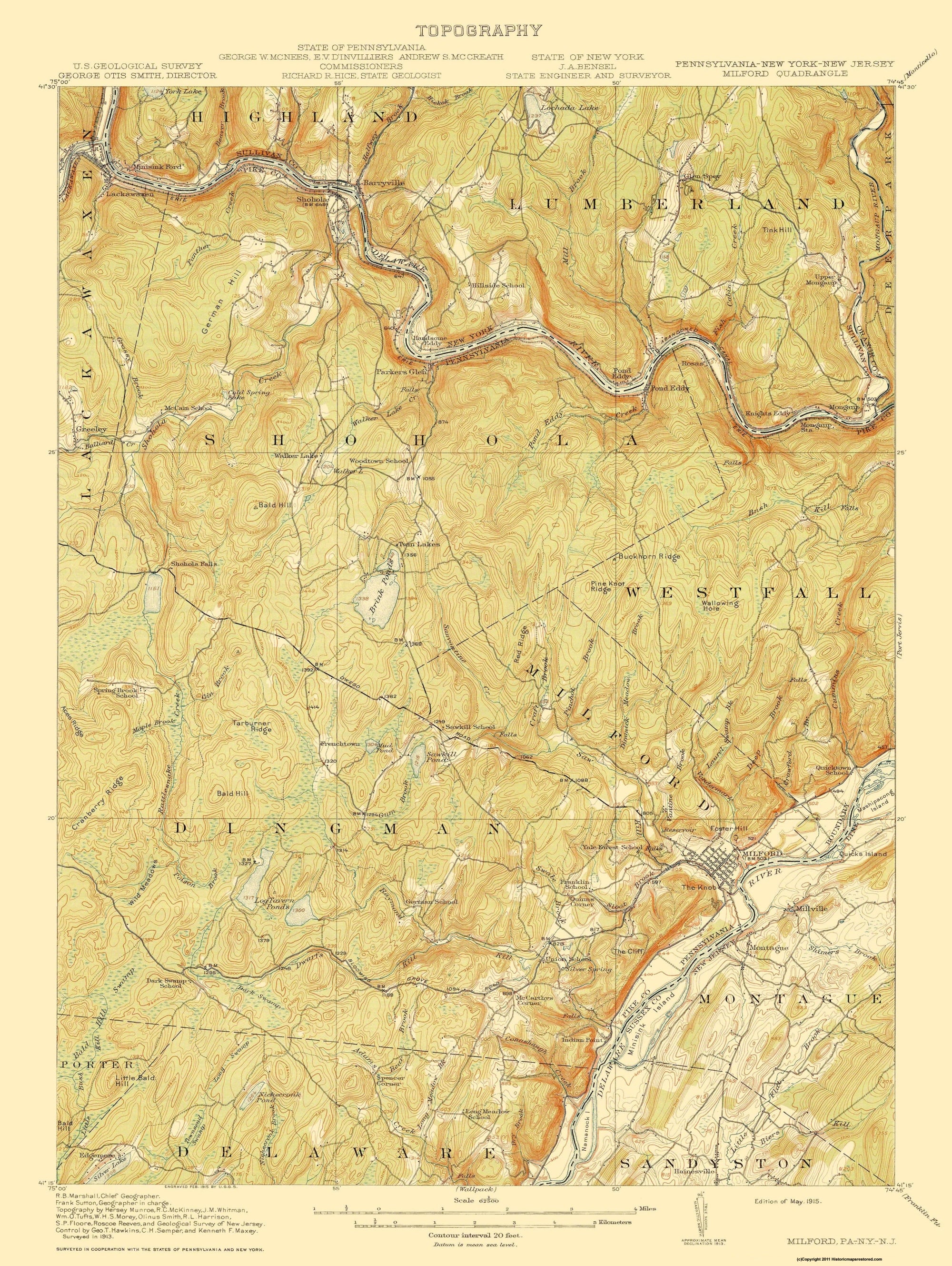 Topographical Map - Milford New York New Jersey Quad - USGS 1915 - 23 ...