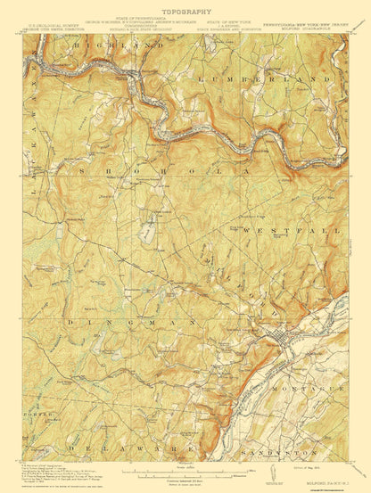 Topographical Map - Milford New York New Jersey Quad - USGS 1915 - 23 x 30.57 - Vintage Wall Art