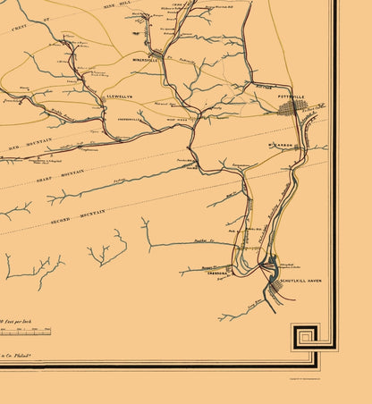 Railroad Map - Mine Hill and Schuylkill Haven Railroad - Duval 1857 - 23 x 25 - Vintage Wall Art