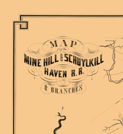 Railroad Map - Mine Hill and Schuylkill Haven Railroad - Duval 1857 - 23 x 25 - Vintage Wall Art