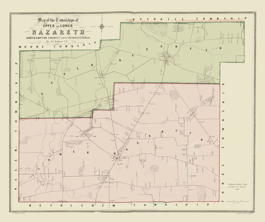 Historic City Map - Nazareth Pennsylvania - Sidney 1850 - 27.50 x 23 - Vintage Wall Art