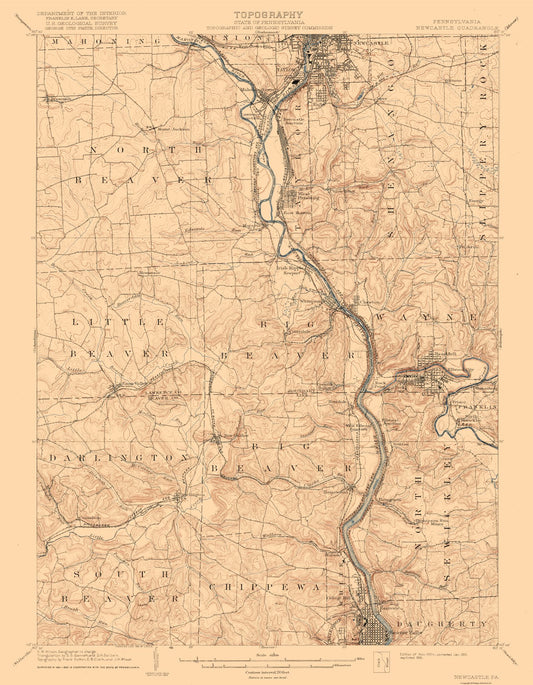 Topographical Map - New Castle Pennsylvania Quad - USGS 1904 - 23 x 29.54 - Vintage Wall Art