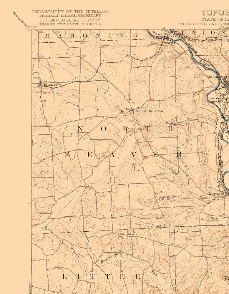 Topographical Map - New Castle Pennsylvania Quad - USGS 1904 - 23 x 29.54 - Vintage Wall Art