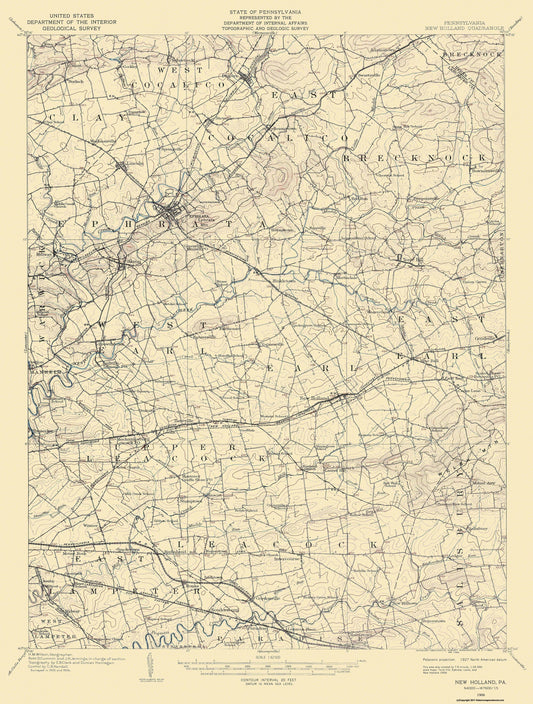 Topographical Map - New Holland Pennsylvania Quad - USGS 1906 - 23 x 30.38 - Vintage Wall Art