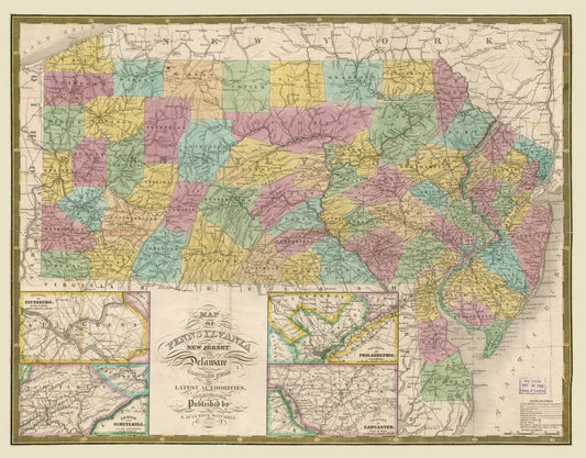 Historic State Map - New Jersey Pennsylvania - Mitchell 1832 - 29.39 x 23 - Vintage Wall Art