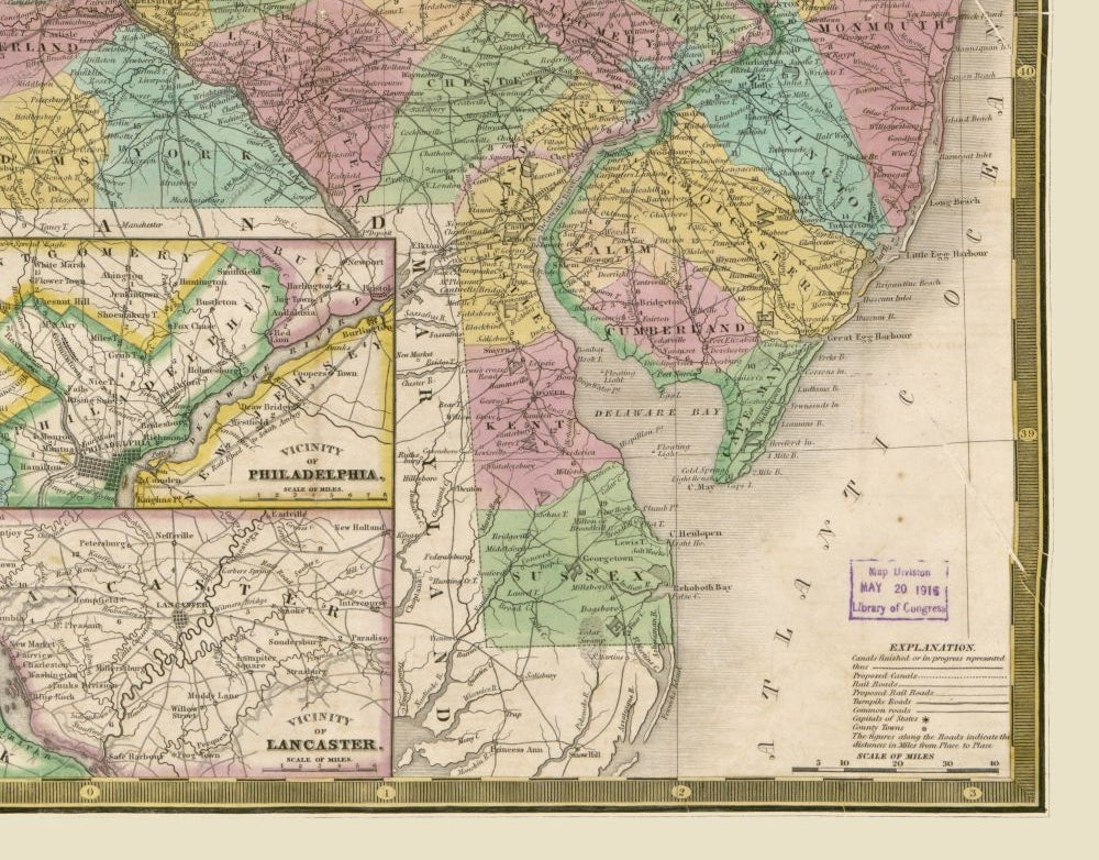 Historic State Map - New Jersey Pennsylvania - Mitchell 1832 - 29.39 x 23 - Vintage Wall Art