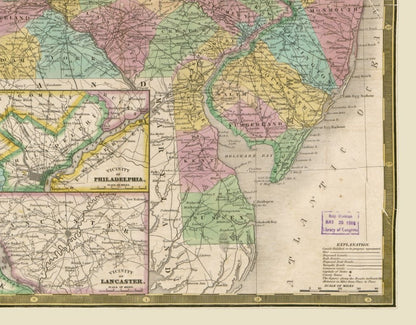 Historic State Map - New Jersey Pennsylvania - Mitchell 1832 - 29.39 x 23 - Vintage Wall Art