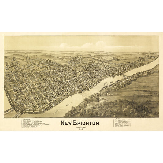 Historic Panoramic View - New Brighton Pennsylvania - Fowler 1901 - Vintage Wall Art