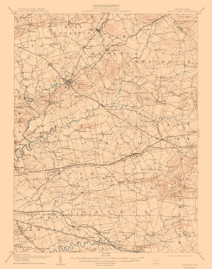 Topographical Map - New Holland Pennsylvania Quad - USGS 1908 - 23 x 29.25 - Vintage Wall Art