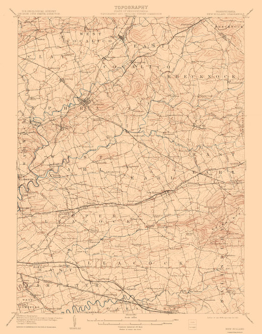 Topographical Map - New Holland Pennsylvania Quad - USGS 1908 - 23 x 29.25 - Vintage Wall Art