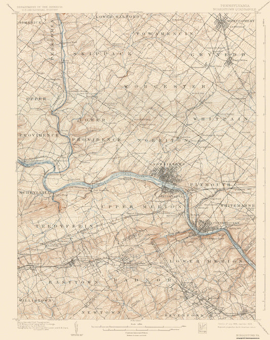 Topographical Map - Norristown Pennsylvania Quad - USGS 1895 - 23 x 29.19 - Vintage Wall Art