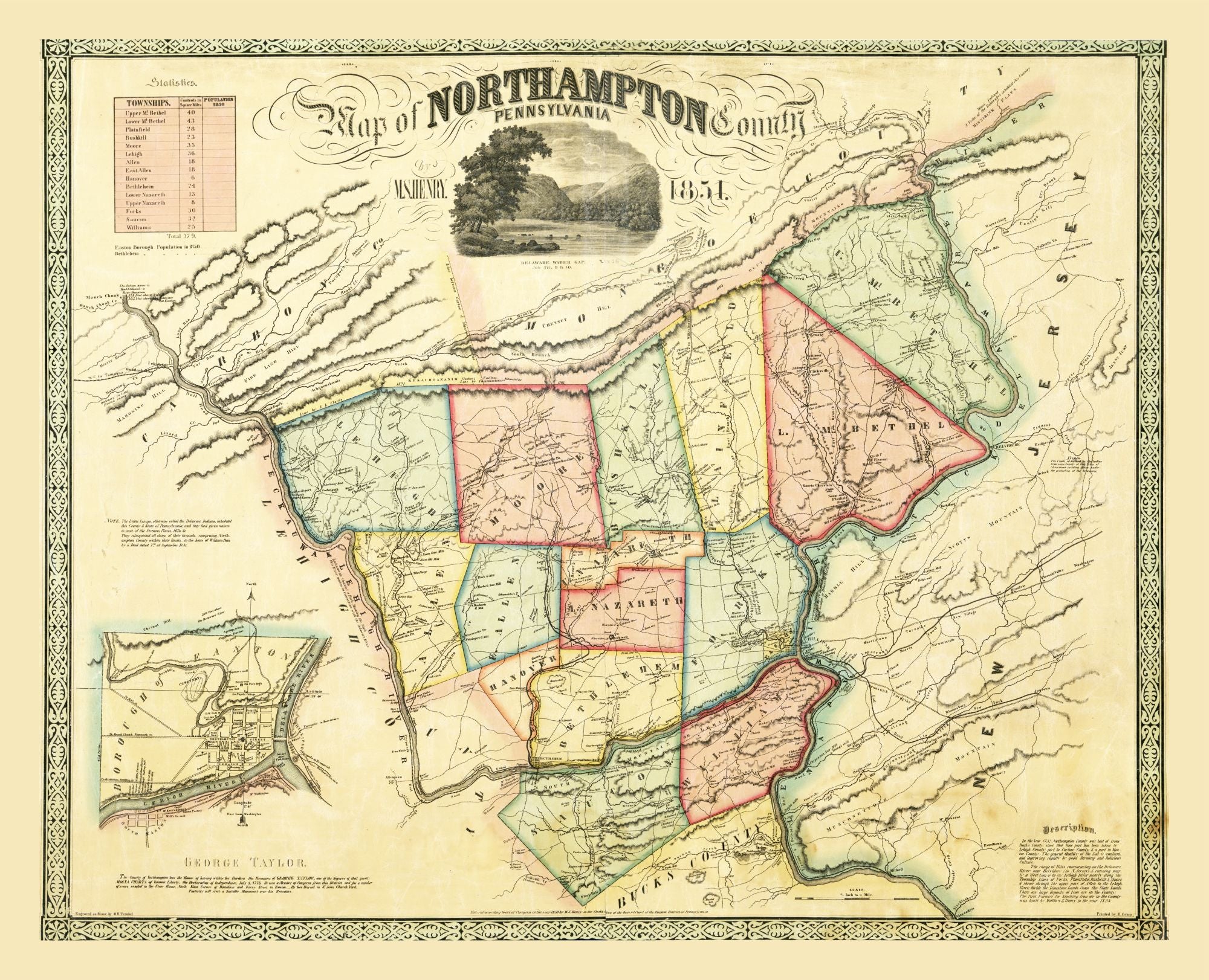 Historic County Map - Northampton County Pennsylvania - Taylor 1851 ...