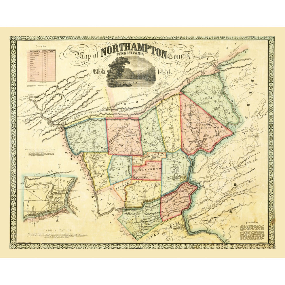 Historic County Map - Northampton County Pennsylvania - Taylor 1851 ...