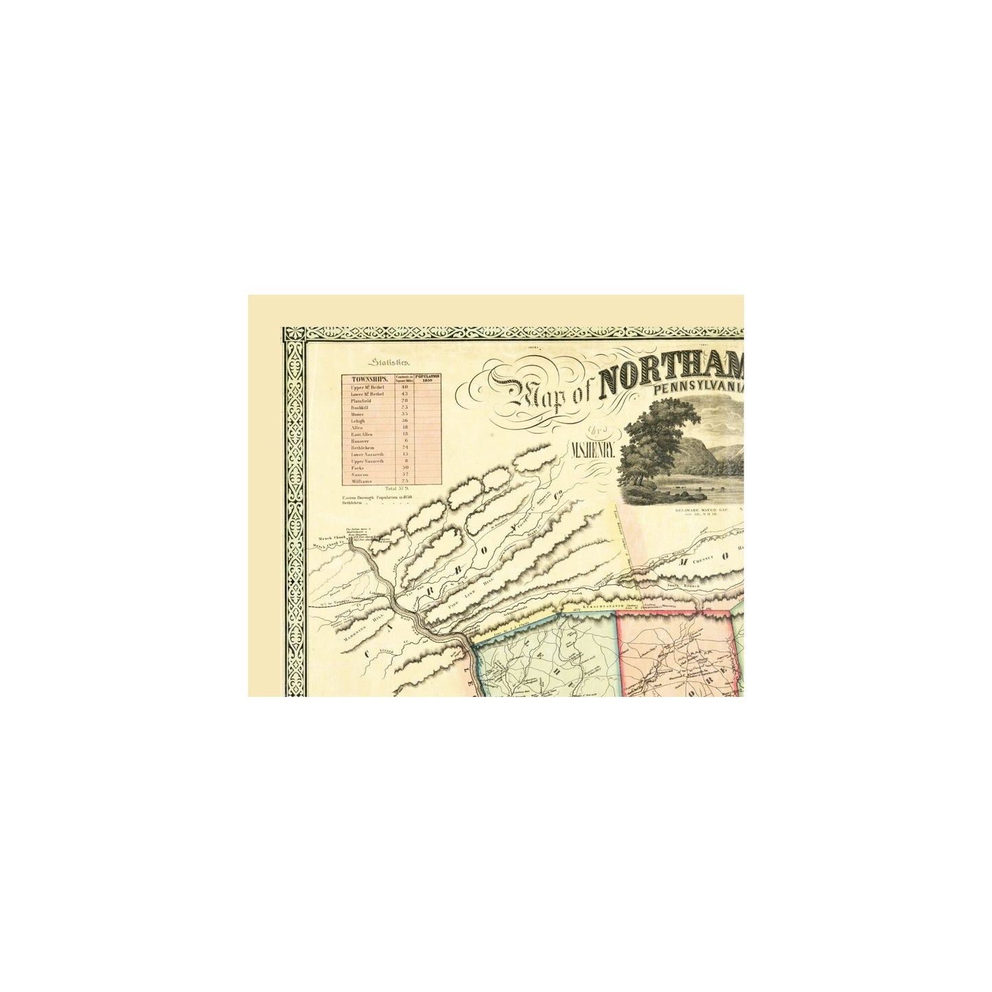 Historic County Map - Northampton County Pennsylvania - Taylor 1851 ...