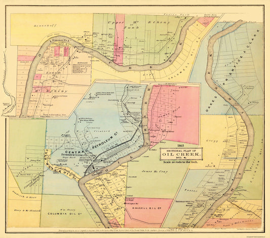 Historic City Map - Oil Creek Section 4 Pennsylvania - Mayer 1856 - 26 x 23 - Vintage Wall Art