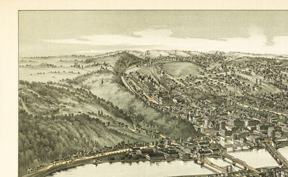 Historic Panoramic View - Oil City Pennsylvania - Fowler 1896 - 37.54 x 23 - Vintage Wall Art