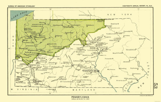 Historic State Map - Pennsylvania - Hoen 1896 - 36.27 x 23 - Vintage Wall Art