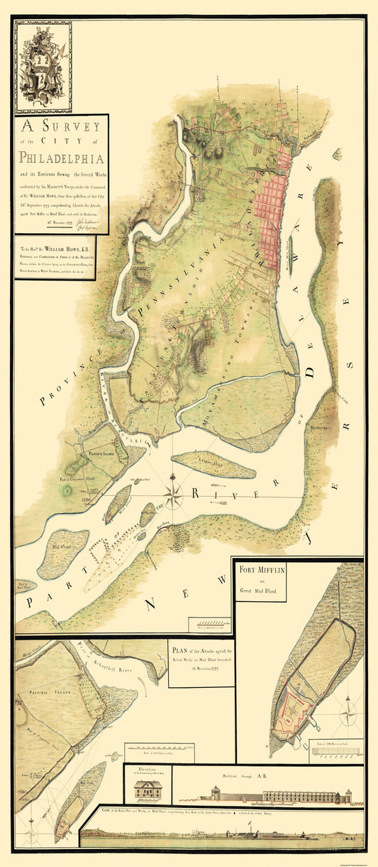 Historic City Map - Philadelphia Pennsylvania Survey - Howe 1777 - 23 x 52.63 - Vintage Wall Art