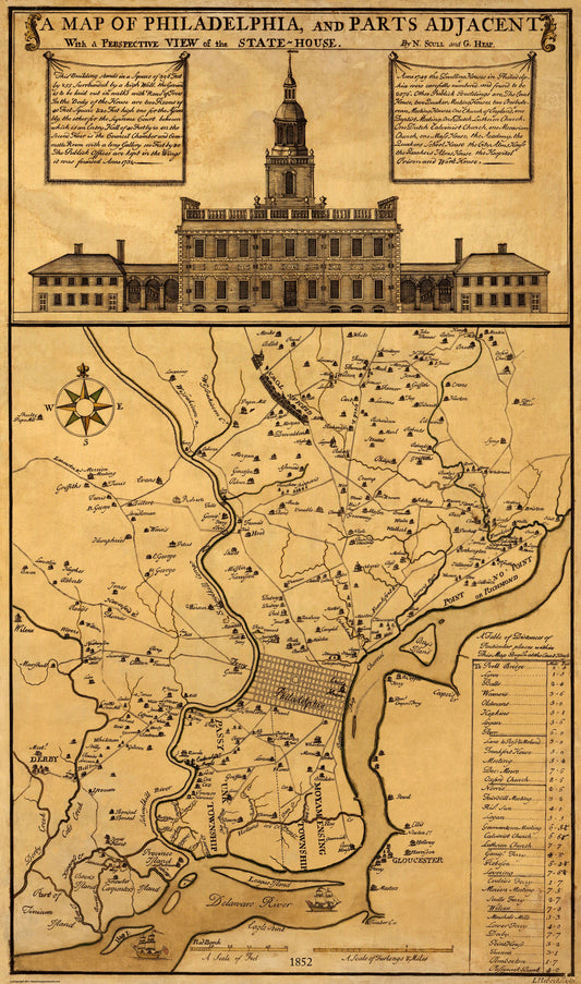 Historic City Map - Philadelphia Pennsylvania - Scull 1852 - 23 x 39 - Vintage Wall Art