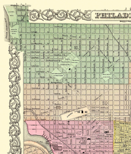 Historic City Map - Philadelphia Pennsylvania - Colton 1855 - 23 x 27.19 - Vintage Wall Art