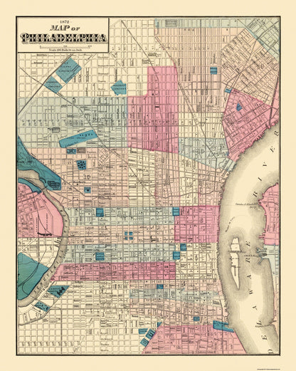 Historic City Map - Philadelphia Pennsylvania Street - Beers 1872 - 23 x 28.81 - Vintage Wall Art