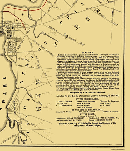 Railroad Map - Philadelphia Railroad Plan 2 - Hoxsie 1858 - 23 x 26.60 - Vintage Wall Art