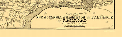 Railroad Map - Philadelphia Wilmington Baltimore Railroad 1850 - 23 x 74 - Vintage Wall Art