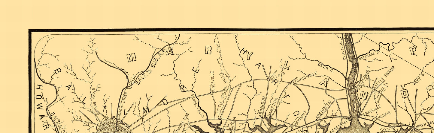 Railroad Map - Philadelphia Wilmington Baltimore Railroad 1850 - 23 x 74 - Vintage Wall Art