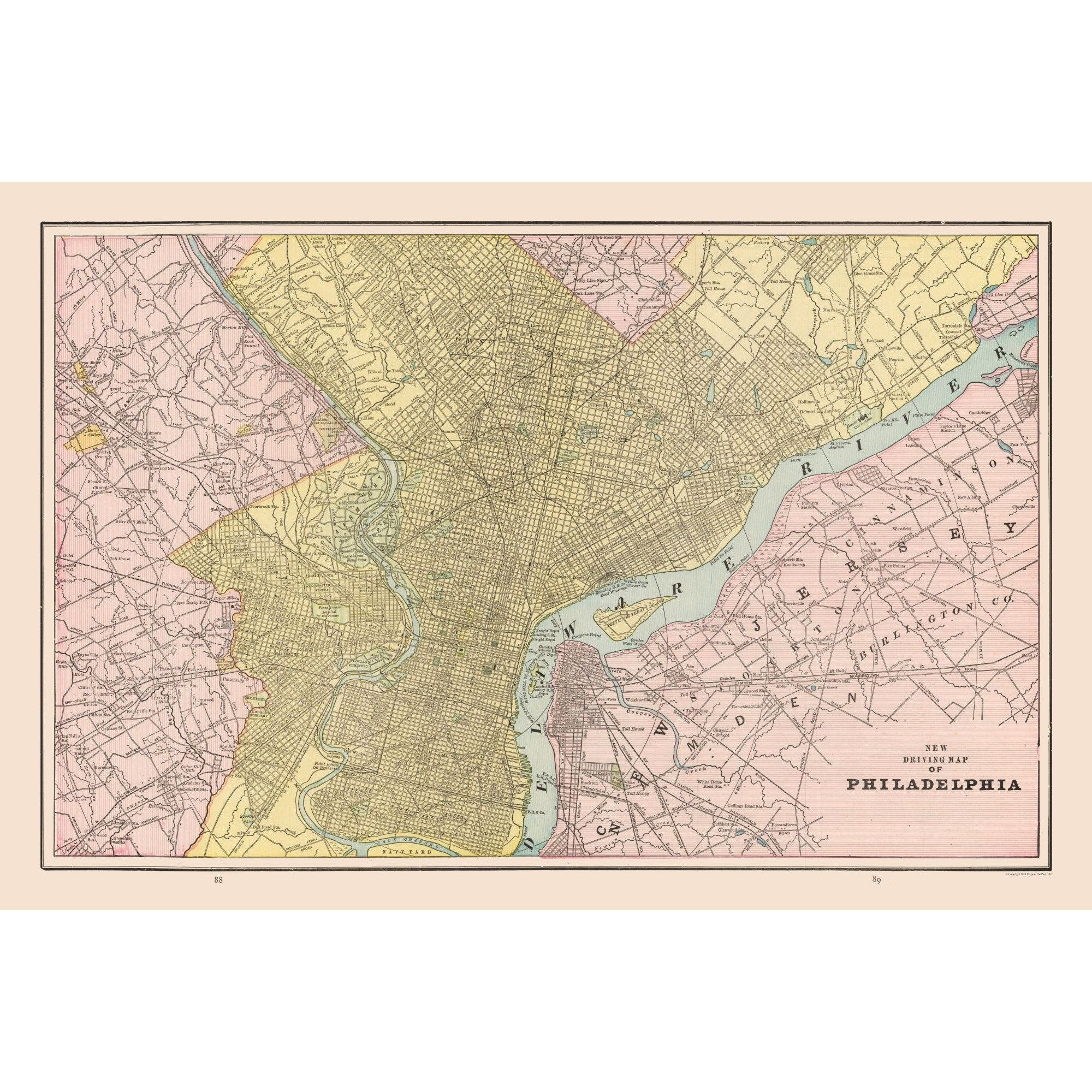 Philadelphia Abstract Map Historic City Map - Philadelphia Pennsylvania - Cram 1892 - 34.49 x 23 ...