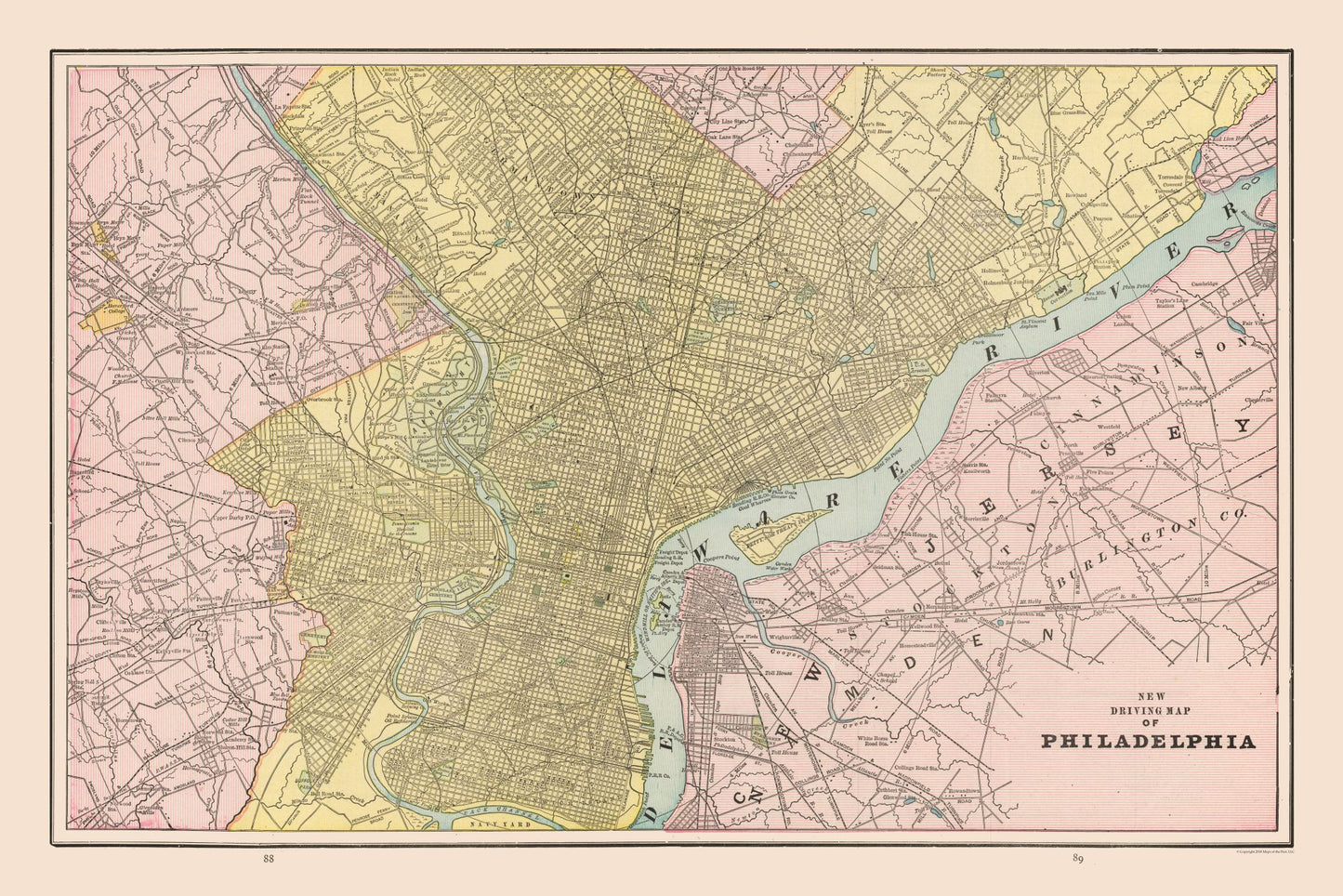 Historic City Map - Philadelphia Pennsylvania - Cram 1892 - 34.49 x 23 - Vintage Wall Art