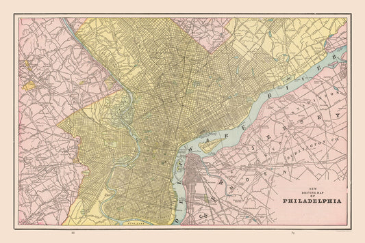 Historic City Map - Philadelphia Pennsylvania - Cram 1892 - 34.49 x 23 - Vintage Wall Art