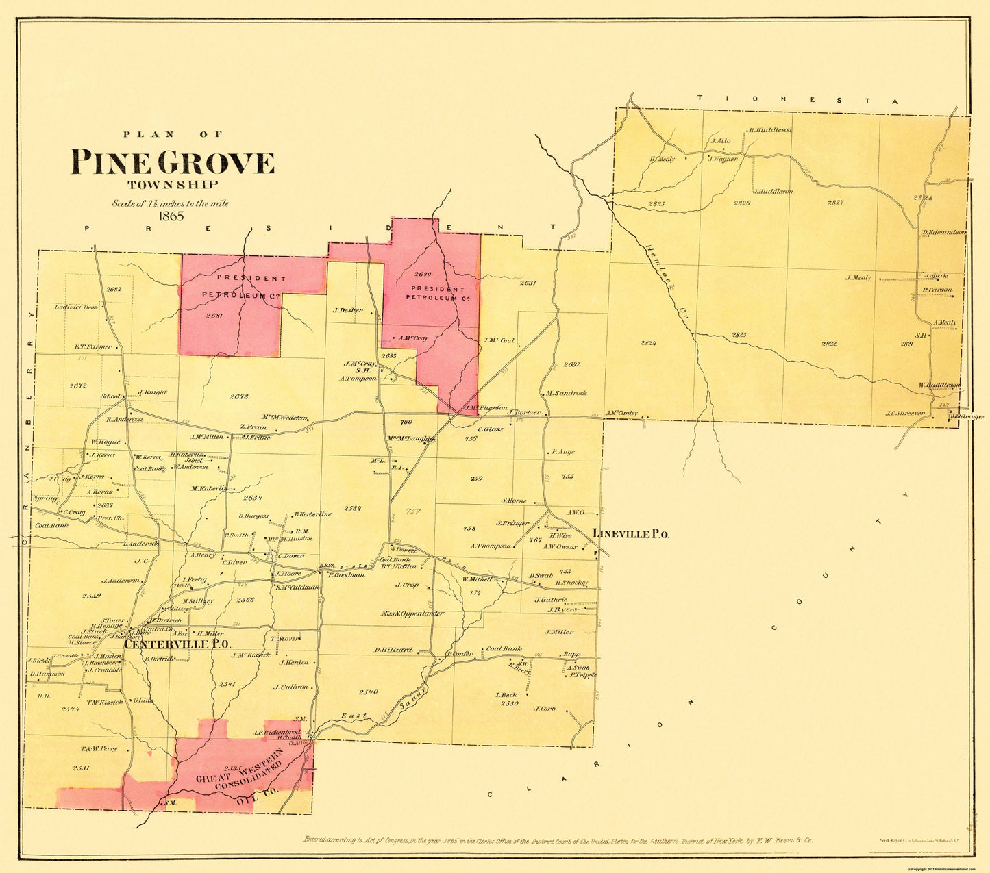 Historic City Map - Pine Grove Pennsylvania - Beers 1865 - 26.06 x 23 - Vintage Wall Art