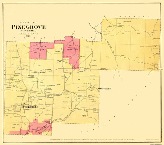 Historic City Map - Pine Grove Pennsylvania - Beers 1865 - 26.06 x 23 - Vintage Wall Art