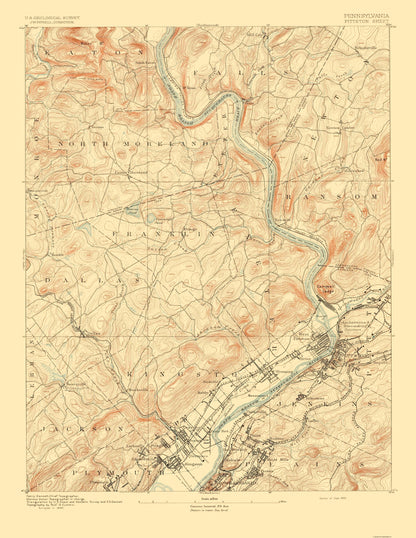 Topographical Map - Pittston Pennsylvania Sheet - USGS 1893 - 23 x 29.76 - Vintage Wall Art