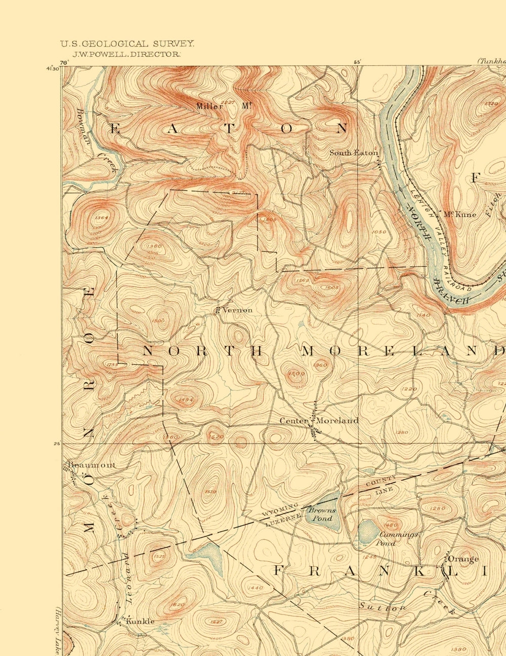 Topographical Map - Pittston Pennsylvania Sheet - USGS 1893 - 23 x 29.76 - Vintage Wall Art