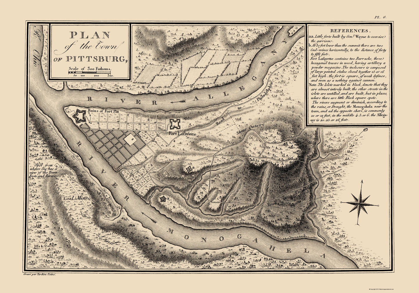 Historic City Map - Pittsburg Pennsylvania - Collot 1796 - 23 x 32.87 - Vintage Wall Art