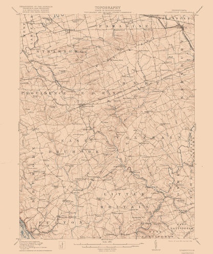 Topographical Map - Quarryville Pennsylvania Quad - USGS 1912 - 23 x 27.40 - Vintage Wall Art