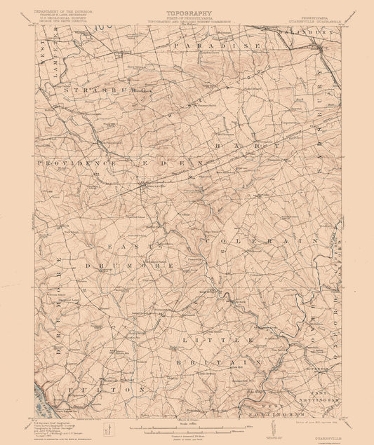 Topographical Map - Quarryville Pennsylvania Quad - USGS 1912 - 23 x 27.40 - Vintage Wall Art