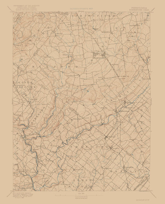 Topographical Map - Pennsylvania Quakertown Sheet - USGS 1888 - 23 x 28.43 - Vintage Wall Art