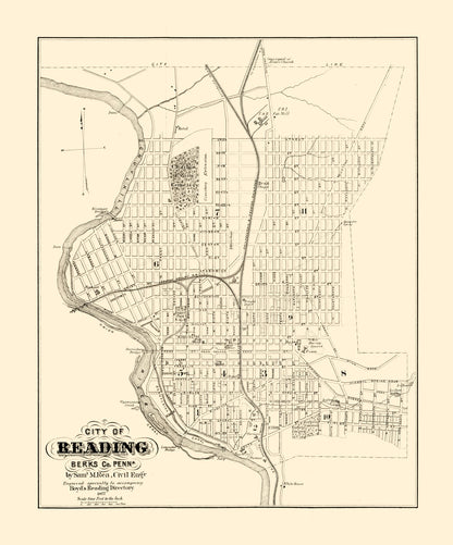 Historic City Map - Reading Pennsylvania - Boyd 1877 - 23 x 27.67 - Vintage Wall Art