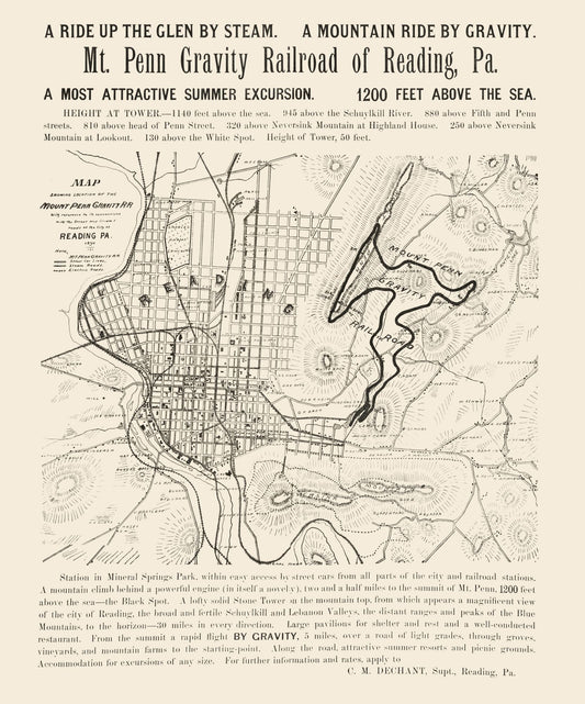 Historic City Map - Reading Pennsylvania - 1890 - 23 x 27.66 - Vintage Wall Art