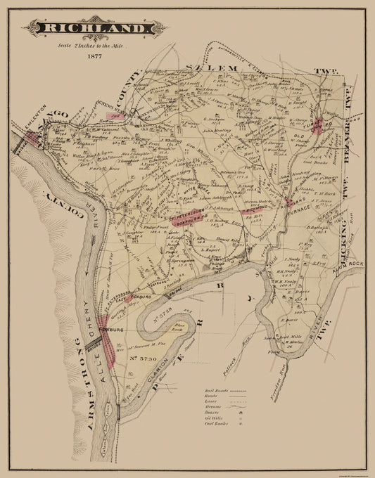 Historic City Map - Richland Pennsylvania - Caldwell 1877 - 23 x 29.31 - Vintage Wall Art