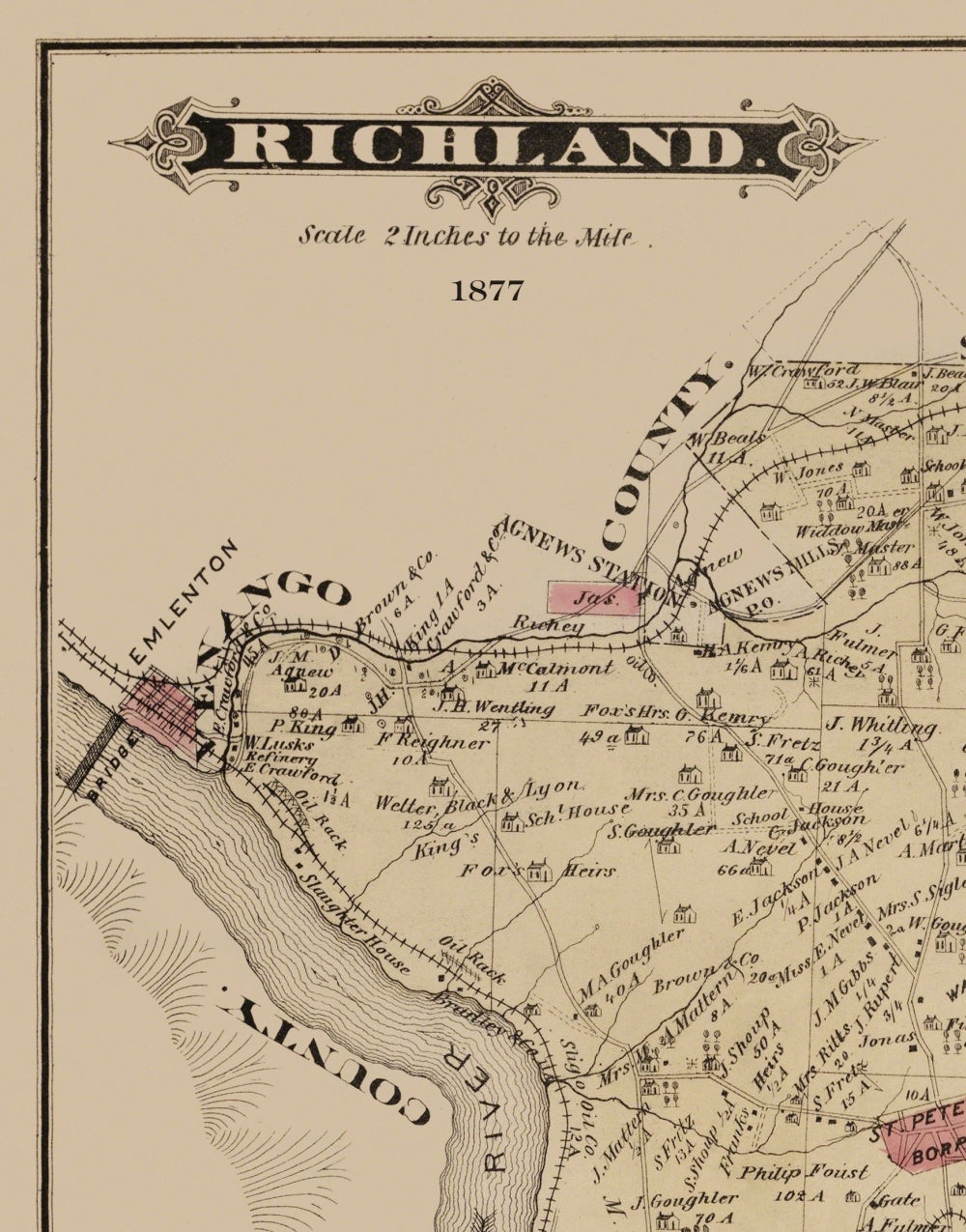 Historic City Map - Richland Pennsylvania - Caldwell 1877 - 23 x 29.31 - Vintage Wall Art