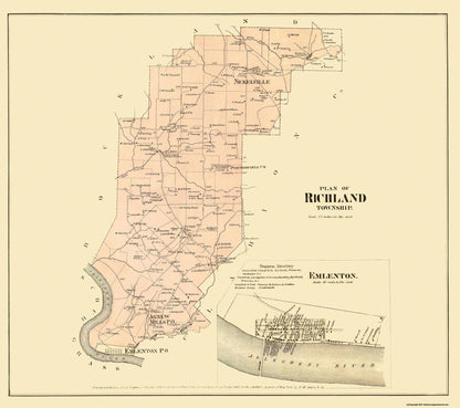 Historic City Map - Richland Pennsylvania - Beers 1865 - 25.94 x 23 - Vintage Wall Art