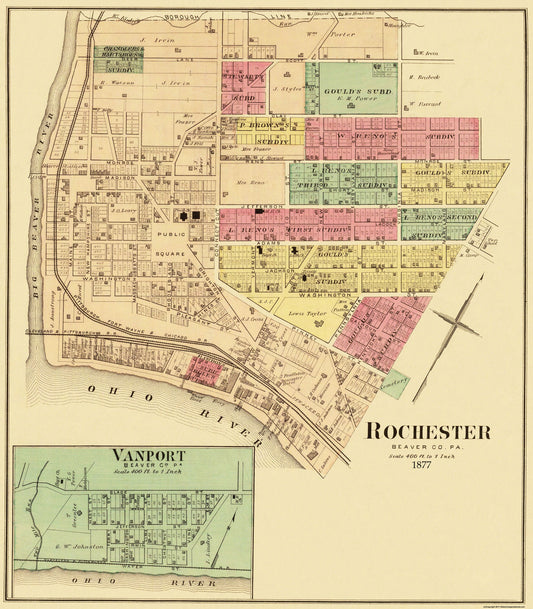 Historic City Map - Rochester Vanport Pennsylvania - Hayes 1877 - 23 x 26.31 - Vintage Wall Art